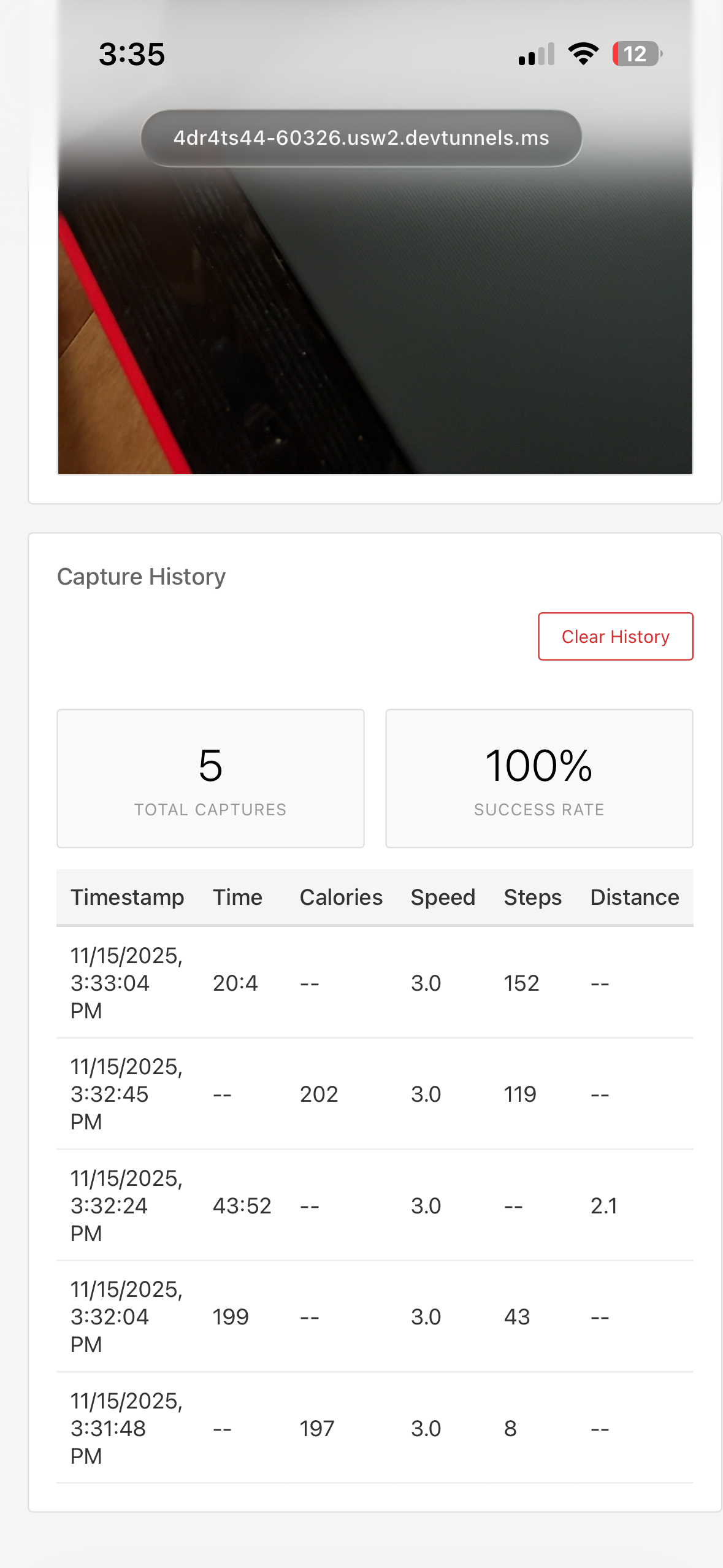 Screenshot of the image analysis captured from the walking pad
